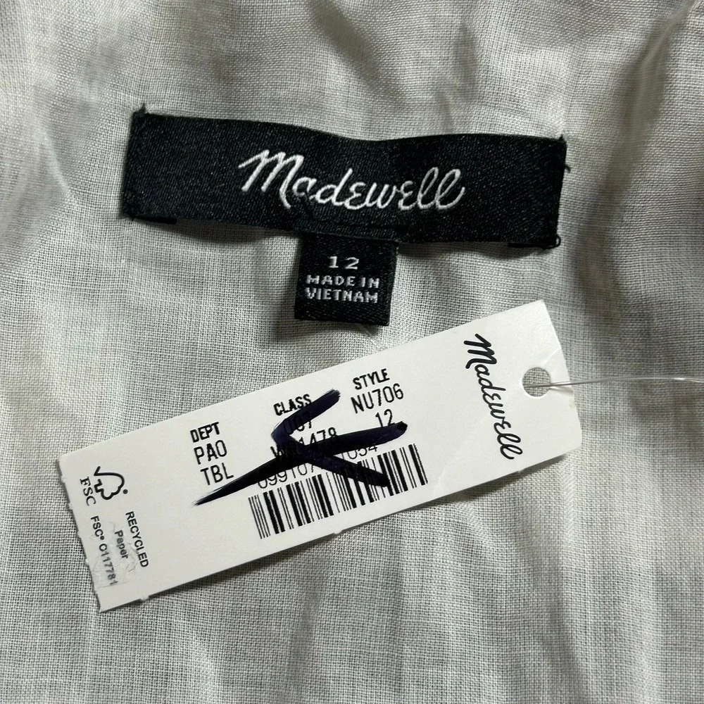 Madewell Women's Gingham Buffalo Plaid Bubble Sleeve Top Silk Blend 12 New